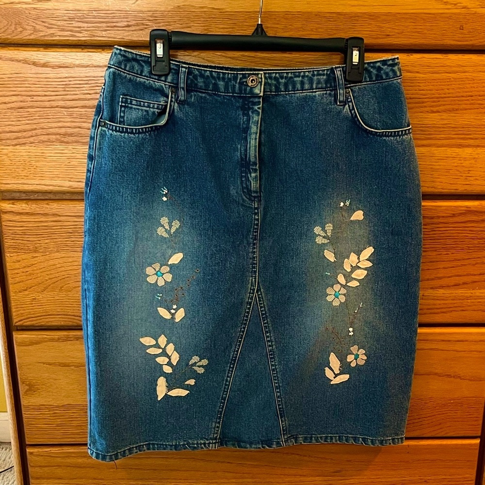 Denim Skirt with Fun Floral Design!